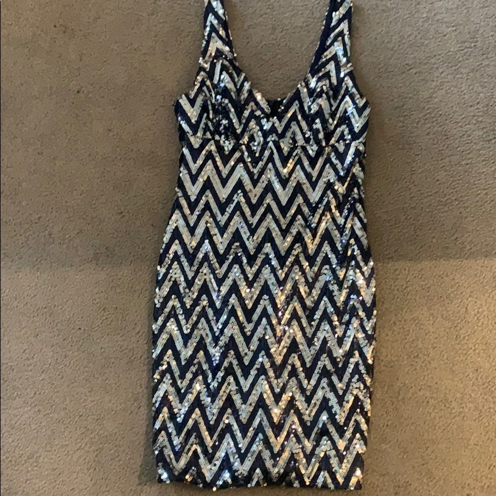 Sparkly sequins navy and silver dress, 7 juniors